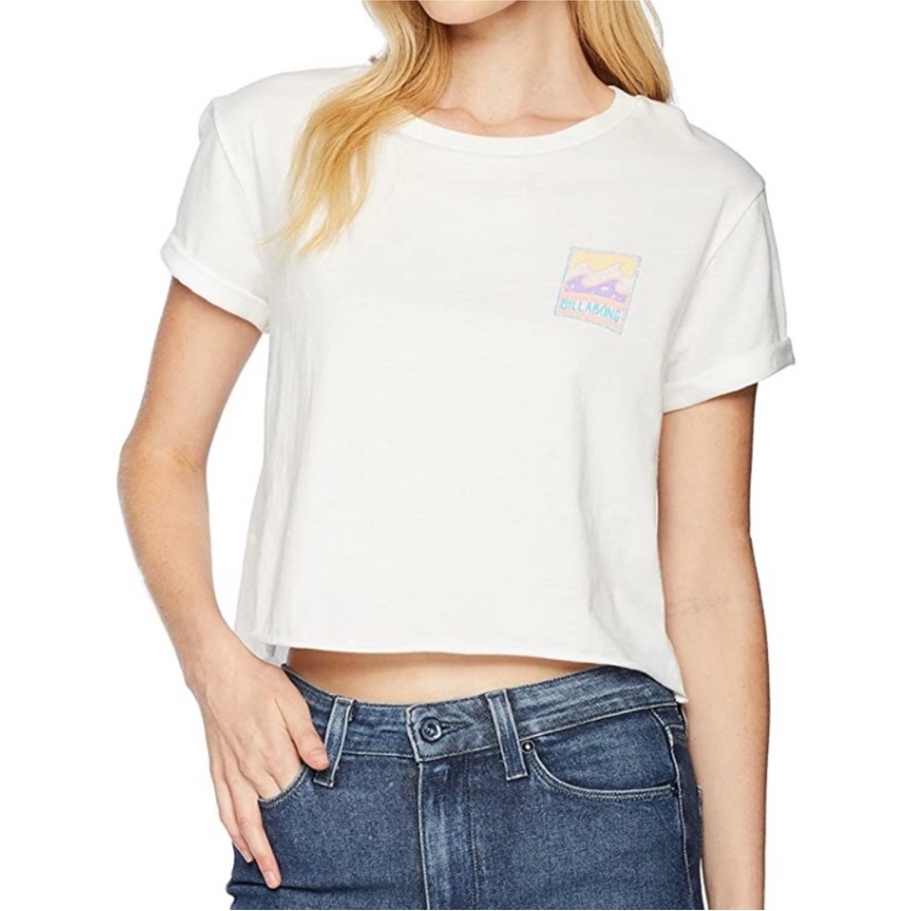 Billabong White Crop Top with Colorful Wave Design